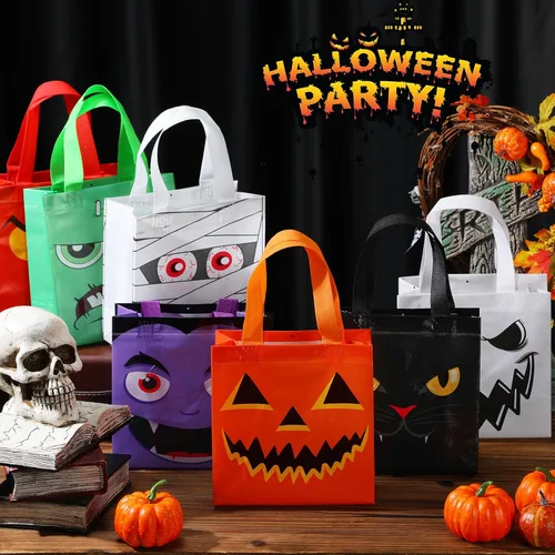 Miniatura 4 de Windyun 48 bolsas no tejidas de Halloween, reutilizables, bolsa de regalo, saco de fantasma, calabaza, fantasma, bolsas multifuncionales con asa