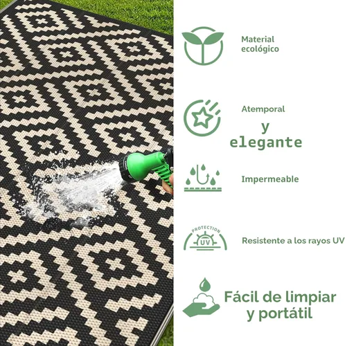 Miniatura 5 de GENIMO Alfombra de exterior impermeable de 5 x 8 pies, alfombras reversibles, alfombra de área, alfombra de plástico para exteriores, alfombra Negro