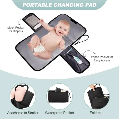 Miniatura 7 de LOVEVOOK - Mochila para pañales, bolso acolchado para bebé con cambiador y portachupete, bolsas de pañales impermeables para viajes para niños