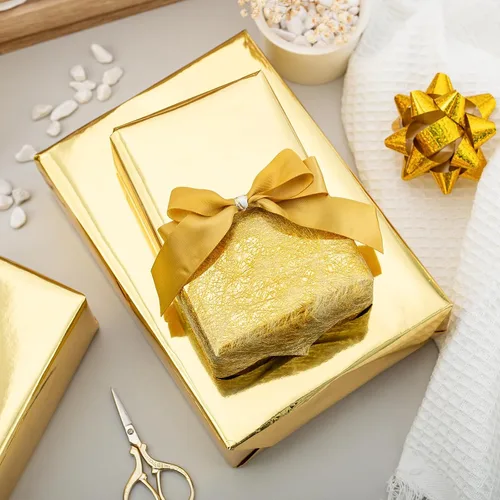 Miniatura 5 de Homeral Rollo de papel de regalo con brillo metálico, color sólido dorado para hombres, padres, cumpleaños, todas las ocasiones, mini rollo de 17
