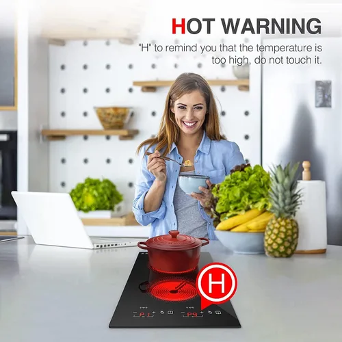 Miniatura 6 de Placa de cocina eléctrica, 2 quemadores, estufa eléctrica de 3000 W, enchufe de 12 pulgadas, encimera de quemador de 220 a 240 V y 9 niveles