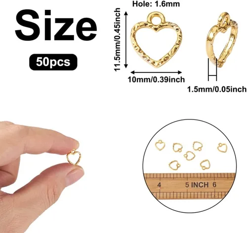 Miniatura 2 de Cheriswelry Colgantes de bisel de aleación de oro surtidos con parte trasera abierta, diseño de hoja de flor, corazón, metal, marco hueco, molde