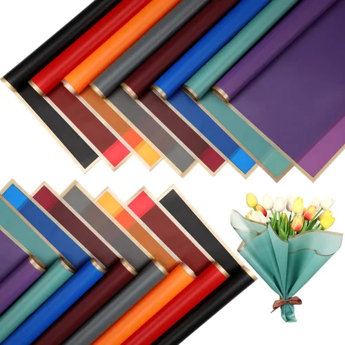 Miniatura 9 de Yahenda 420 hojas de papel de regalo de flores: papel de ramo de flores de 23 x 23 pulgadas con borde dorado, estilo coreano, para boda, despedida
