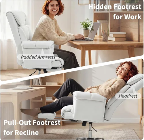 Miniatura 9 de HOMCOM Silla de oficina ejecutiva cómoda con reposapiés, silla giratoria reclinable de escritorio para computadora con respaldo alto plegable, cojín