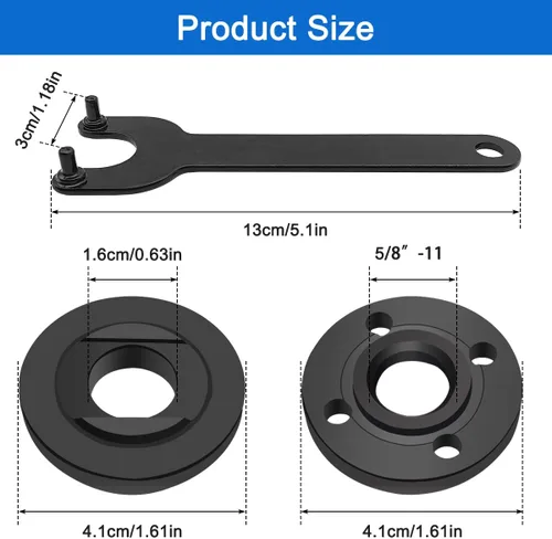 Miniatura 2 de Kit de 3 llaves de brida angular, amoladora angular, tuerca de bloqueo de metal de brida 5/8-11, piezas de repuesto para amoladoras angulares