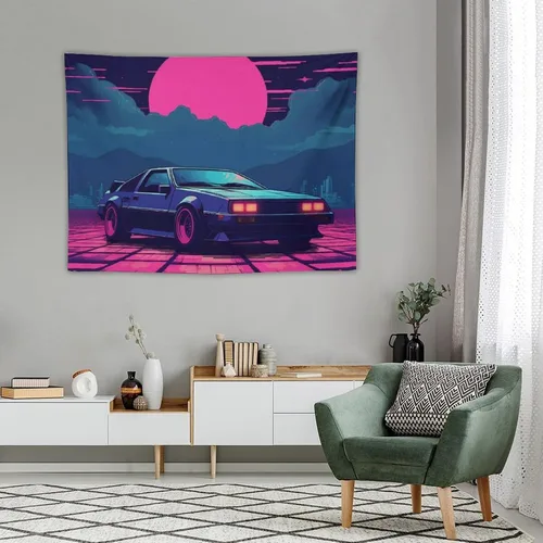 Miniatura 4 de josnmre Retrowave Jdm Classic Car Retro Cyberpunk Tapestry Wall Hanging for Bedroom Aesthetic Art Home Decor Dorm Classroom Living Room Tapestries