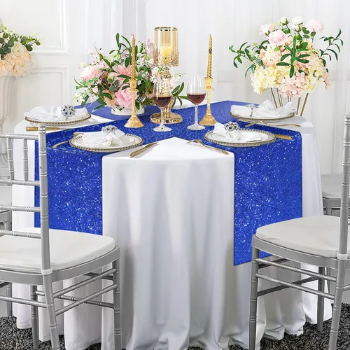 Miniatura 9 de yuboo Paquete de 6 caminos de mesa de lentejuelas azul rey de 12 x 72 pulgadas con purpurina a granel para decoraciones de bodas, fiestas