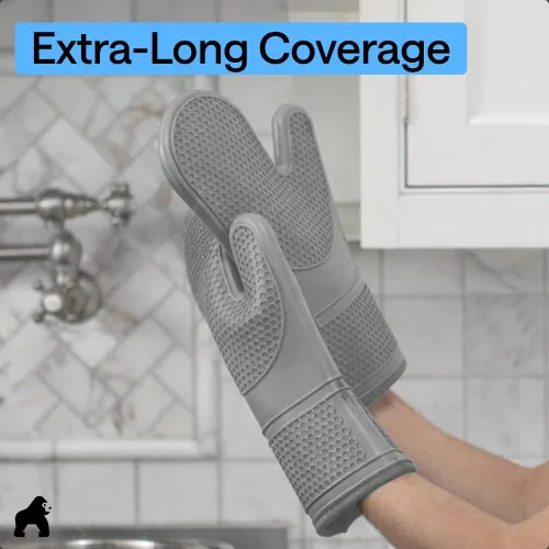 Miniatura 8 de GORILLA GRIP - Juego de guantes de horno de silicona suave sin BPA, guantes de cocina resistentes al calor e impermeables, forro de algodón grueso