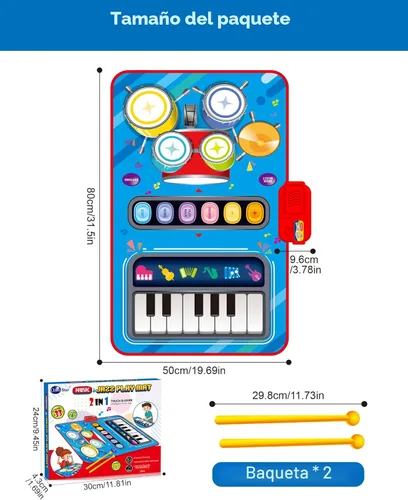 Miniatura 6 de Juguetes para niños de 1 año, tapete musical para bebé con piano y tambor, volumen ajustable, juguetes para niños de 12 a 18 meses, regalos