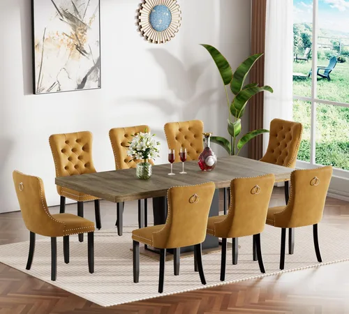 Miniatura 54 de Juego de mesa de comedor extensible de 5 piezas, juego de mesa de comedor extensible de estilo granja para 4, mesa de cocina expandible de madera
