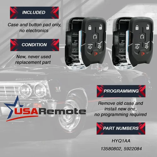 Miniatura 4 de Carcasa de llave inteligente con mando a distancia sin llave compatible con 2014 2015 2016 2017 Chevy Tahoe Suburban / GMC Yukon (HYQ1AA), Juego de 2