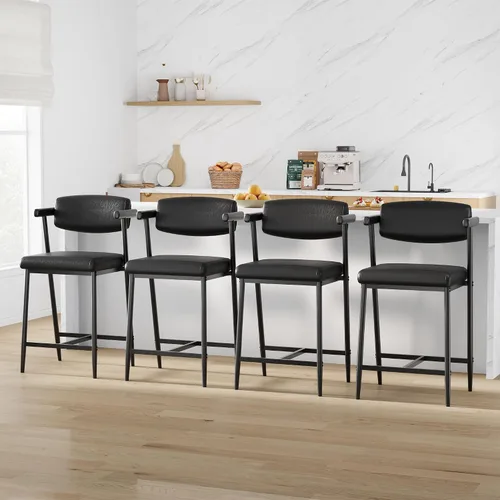 Miniatura 11 de IDEALHOUSE Juego de 2 taburetes de bar de altura de mostrador con brazos, taburetes de bar tapizados de 26 pulgadas con respaldo, asiento más ancho