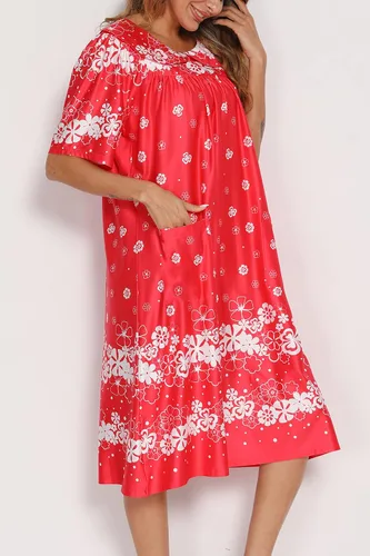 Miniatura 4 de AVIIER Vestido de casa para mujer, manga corta, vestidos de descanso Mumu con bolsillos