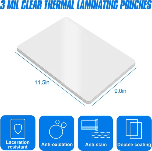 Miniatura 2 de HERKKA Paquete de 200 hojas de laminación, capacidad para hojas de 8.5 x 11 pulgadas, bolsas de laminación térmica transparentes de 3 mil, 9 x 11.5