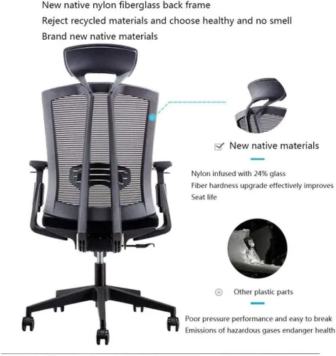 Miniatura 3 de Silla de oficina, silla de computadora de malla transpirable con soporte lumbar ergonómico ajustable, silla de escritorio giratoria negra
