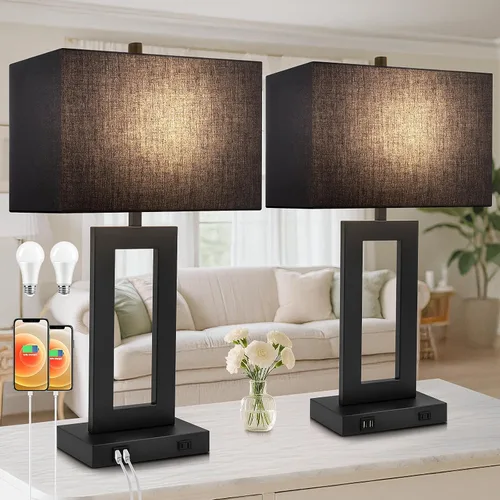 Miniatura 12 de TOBUSA Juego de 2 lámparas de mesa de 28 pulgadas de alto para salas de estar, modernas lámparas de mesa negras con control táctil para dormitorio
