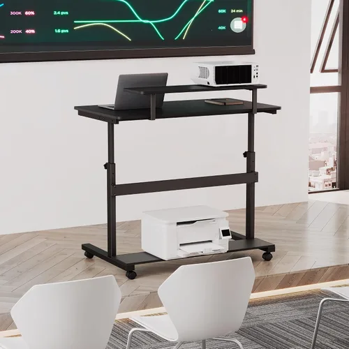 Miniatura 5 de EUREKA ERGONOMIC Escritorio móvil de pie ajustable en altura, estación de trabajo de computadora con estante para monitor, escritorio portátil
