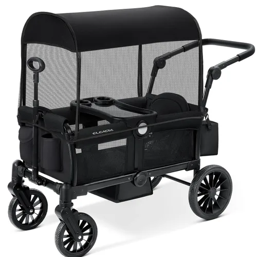 ELEMARA Cochecito Vagón Plegable, Cochecito Vagón para 2 Niños, Vagón Premium Todo Terreno para Niños con Toldo Removible, Mango Ajustable para