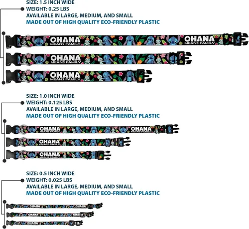 Miniatura 3 de Buckle-Down Ohana Means Family/Stitch & Scrump Poses/Tropical Flora Plastic Clip Collar, estrecho M/7-13 pulgadas
