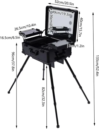 Miniatura 7 de Estuche de maquillaje con ruedas para cosméticos con 8 luces LED, 110.23 libras de altura ajustable, estuche de tren de maquillaje de 12 V, estuche