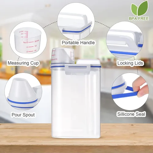 Miniatura 3 de Juego de 4 recipientes herméticos de almacenamiento de alimentos con dispensador de tazas medidoras, recipientes de plástico con tapas para arroz