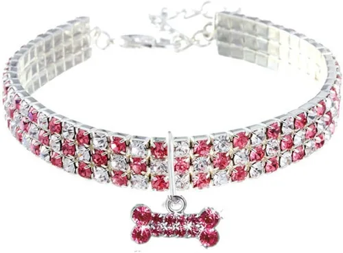 Miniatura 5 de Collar para mascotas con diamantes, colgante de hueso elástico de diamante de cristal ajustable para boda, gato y perro, collar pequeño para mascotas