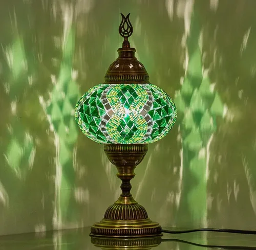 Miniatura 11 de DEMMEX Lámpara de mesa de mosaico marroquí turco de globo grande de 7 pulgadas, hecha a mano estilo Tiffany de cristal colorido, luz de escritorio