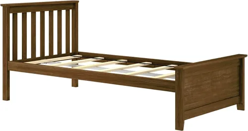Miniatura 4 de Plank+Beam Estructura de cama individual de madera maciza, cama plataforma con cabecero, color nogal