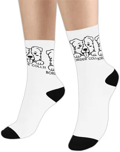 Miniatura 3 de Calcetines blancos para mujeres y hombres, lindo diseño con borde collie para perros en ellos, genial diseño novedoso para el trabajo, gimnasio