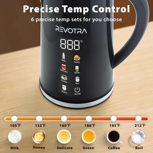 Miniatura 5 de Hervidor eléctrico 1.7L, interior de acero inoxidable, 1500 vatios Pantalla LED, control de temperatura, mantiene el calor, apagado automático