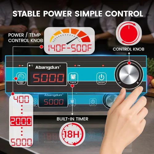 Miniatura 6 de Quemador de inducción comercial de 3500 W, encimera de 208-240 V 9.25-inch copper coil, non-pulse low-heat control, 18H timer for induction hot