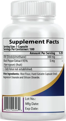 Miniatura 4 de Pacific Nature's DIM 300 mg con pimienta negra (90 cápsulas) Suplemento de diindolilmetano para el equilibrio hormonal y apoyo tanto para hombres