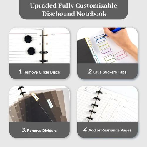Miniatura 6 de Cuaderno de espiral encuadernado en disco Yoment Personalizable Diario en espiral recargable Cuaderno de 5 asignaturas con páginas removibles 120