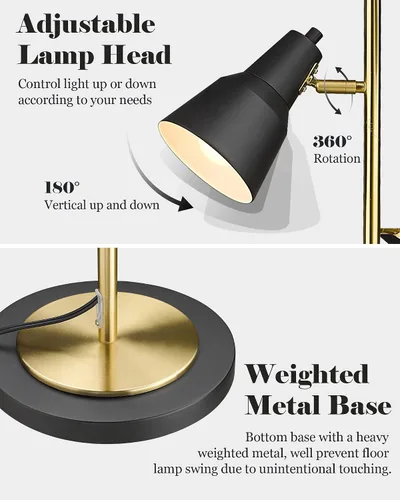 Miniatura 4 de ELYONA Lámpara de pie con árbol dorado con 3 luces giratorias ajustables, luces de pie industriales de poste alto de metal con 3 bombillas LED