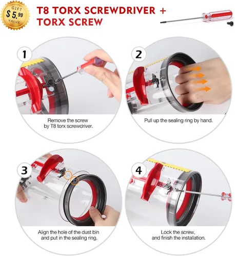 Miniatura 7 de Parte del contenedor de polvo - Anillo de sellado de repuesto compatible con aspiradora Dyson Cyclone V10 SV12, parte de copa de suciedad