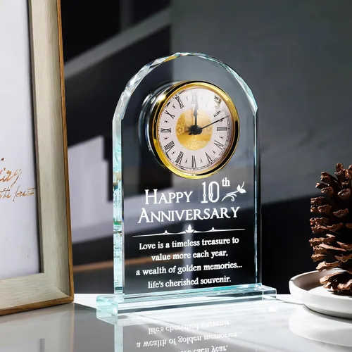 Miniatura 7 de YWHL Reloj de aniversario de 10 años para ella, regalo de recuerdo de cristal para el 10º aniversario de boda, regalo para pareja