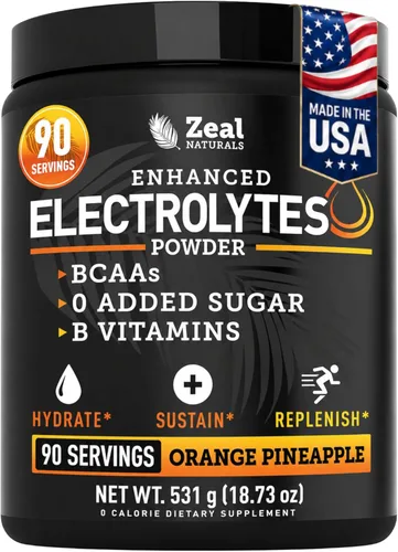 Zeal Electrolyte Powder - 90 porciones | Polvo de electrolitos Keto | Cero azúcar, BCAA, vitaminas B | Potasio, zinc, magnesio | Bebida de