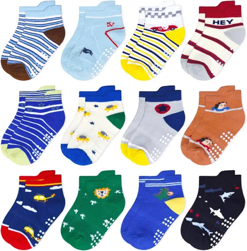 Miniatura 18 de SkiBeaut Calcetines antideslizantes para niños y niñas de 1 a 7 años, 12 pares de calcetines para niños y niñas