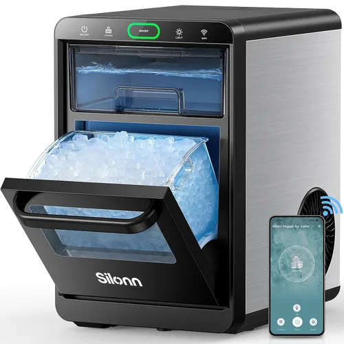 Miniatura 25 de Silonn - máquina de hielo para encimera, máquina de hielo portátil de acero inoxidable con asa de transporte, máquinas de hielo autolimpiables