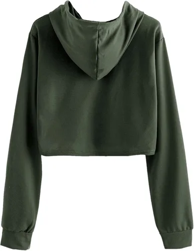 Miniatura 2 de MakeMeChic - Sudadera de manga larga casual con capucha y de longitud corta para mujer