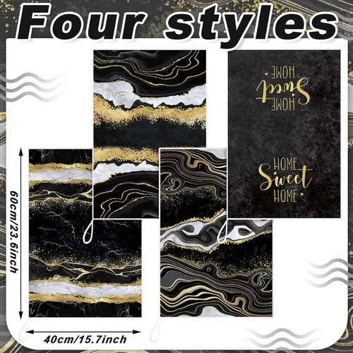 Miniatura 3 de Geyoga 4 piezas de toallas de cocina de Navidad de mármol negro y dorado, toallas de mano para platos absorbentes, paños de lavado de mármol