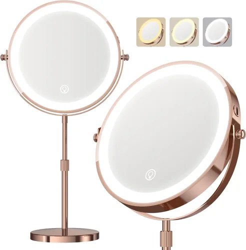 Miniatura 8 de Espejo de maquillaje con luces, 1x/20x 360°, espejo de maquillaje iluminado ajustable con brillo, espejo de maquillaje con aumento, espejo