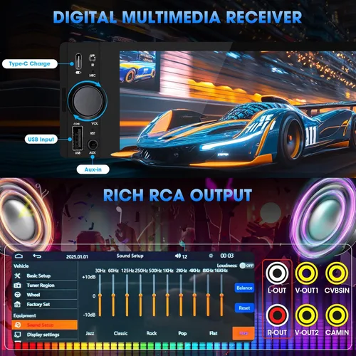 Miniatura 5 de Estéreo CarPlay de un solo DIN: Radio de coche con pantalla táctil automática Android para vehículos clásicos - Pantalla IPS de 6.5 pulgadas