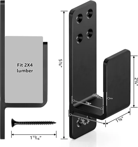 Miniatura 6 de Soportes de barricada de puerta de 2 x 4 resistentes, 2 piezas, soportes para barra de puerta, para seguridad en el hogar, color negro