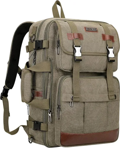Mochila de lona WITZMAN con puerto de carga USB, mochila grande de viaje, equipaje de mano, apta para laptop de 17 pulgadas para hombres, Verde