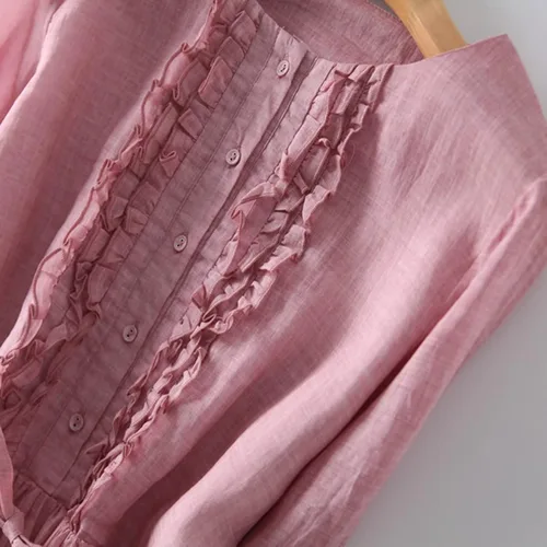 Miniatura 5 de Gamivast Vestidos de lino de manga 34 para mujer, casual, de verano, manga corta, cintura alta, vestido camisero de lino con botones