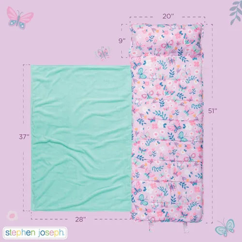 Miniatura 3 de Stephen Joseph, Tapete estampado para siesta para niños pequeños con manta suave y almohada extraíble para niños y niñas, saco de dormir para Azul