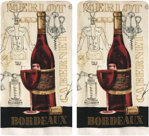 Miniatura 2 de Juego de Toallas de Cocina de Lino de 5 Piezas 2 Toallas 2 Soportes para Ollas 1 Guante de Horno (Cabernet)