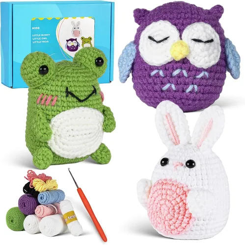 YESJOLI Kit de ganchillo de animales para principiantes, kit de ganchillo y tejer para manualidades para mujeres adultas DIY con video tutorial paso