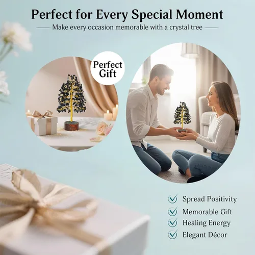 Miniatura 7 de FASHIONZAADI Árbol de Gemas de Turmalina Negra - Árbol Bonsái de Dinero Feng Shui para Decoración del Hogar - Regalo Espiritual de Cristal